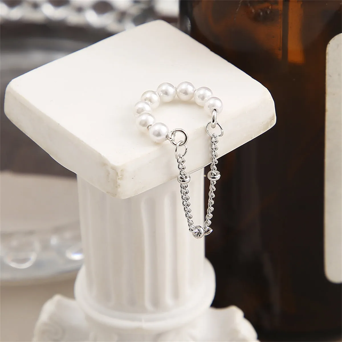 Pearl & Silver-Plated Chain Ear Cuff