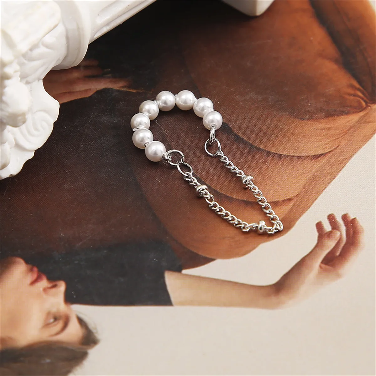 Pearl & Silver-Plated Chain Ear Cuff