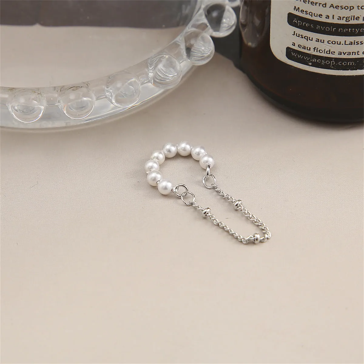 Pearl & Silver-Plated Chain Ear Cuff