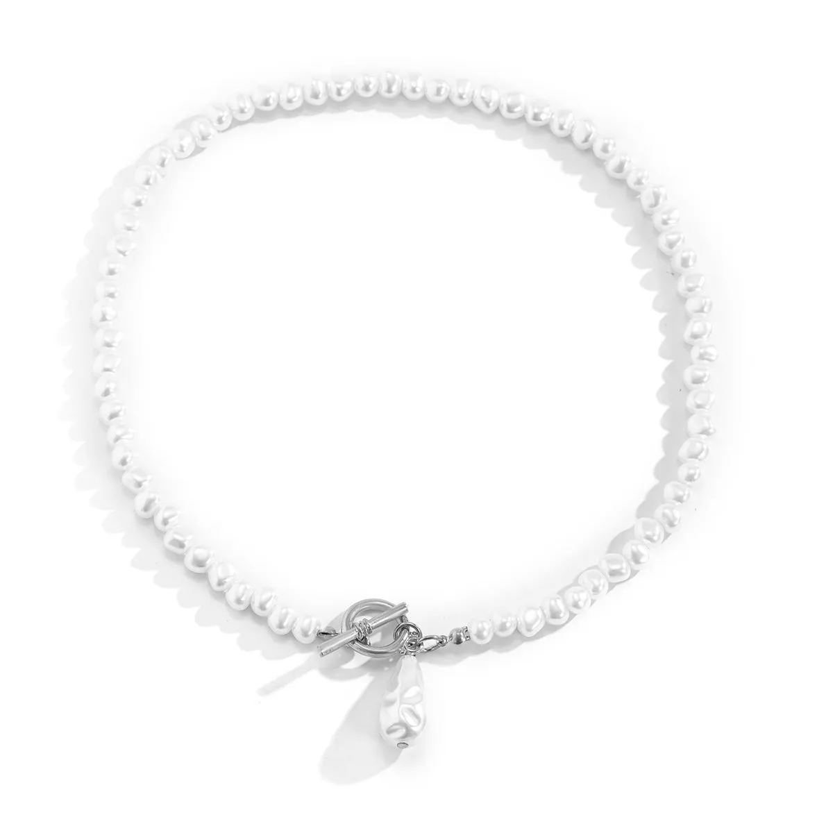 Pearl & Silver-Plated Toggle Pendant Necklace