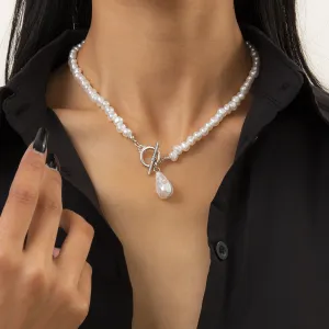 Pearl & Silver-Plated Toggle Pendant Necklace