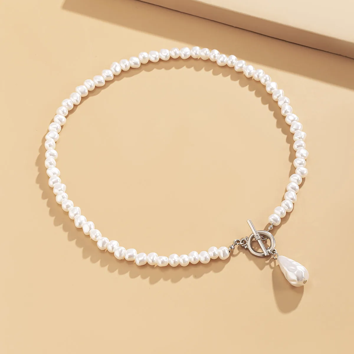Pearl & Silver-Plated Toggle Pendant Necklace