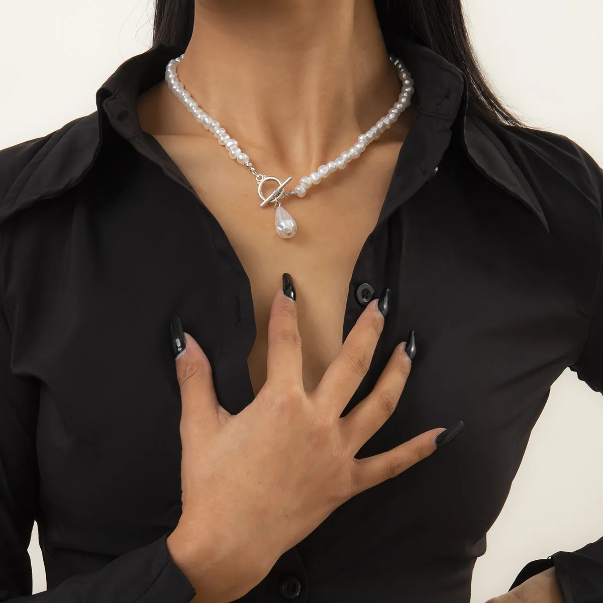 Pearl & Silver-Plated Toggle Pendant Necklace