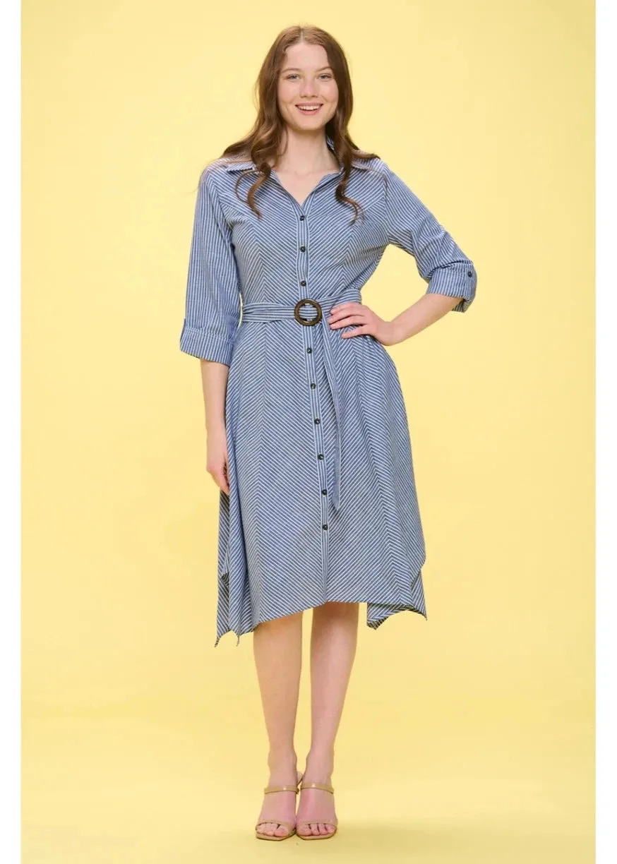 Perseption Wood O-Ring Shirt Midi Dress