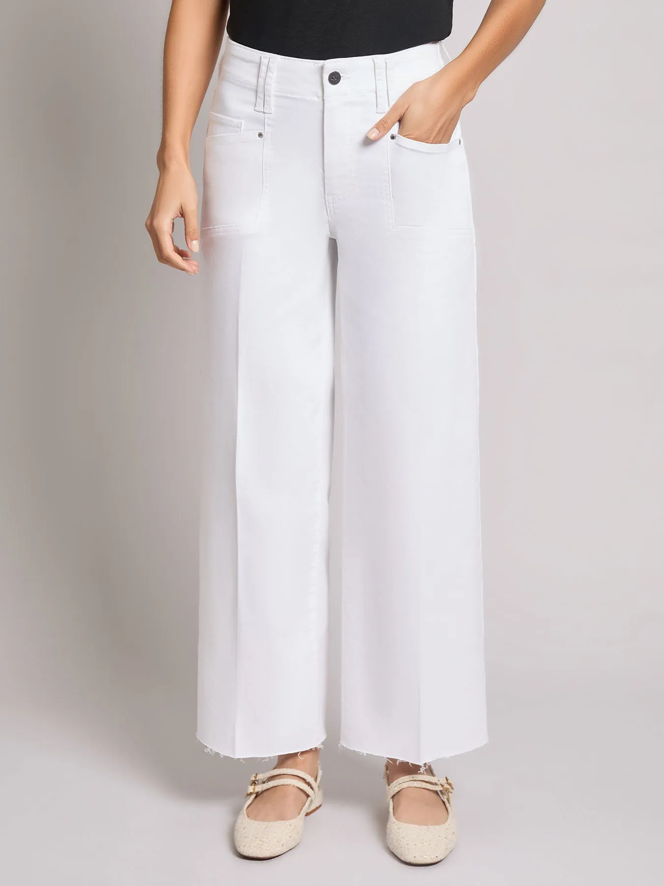Petite Patch Pocket Wide Leg Denim, Soft White