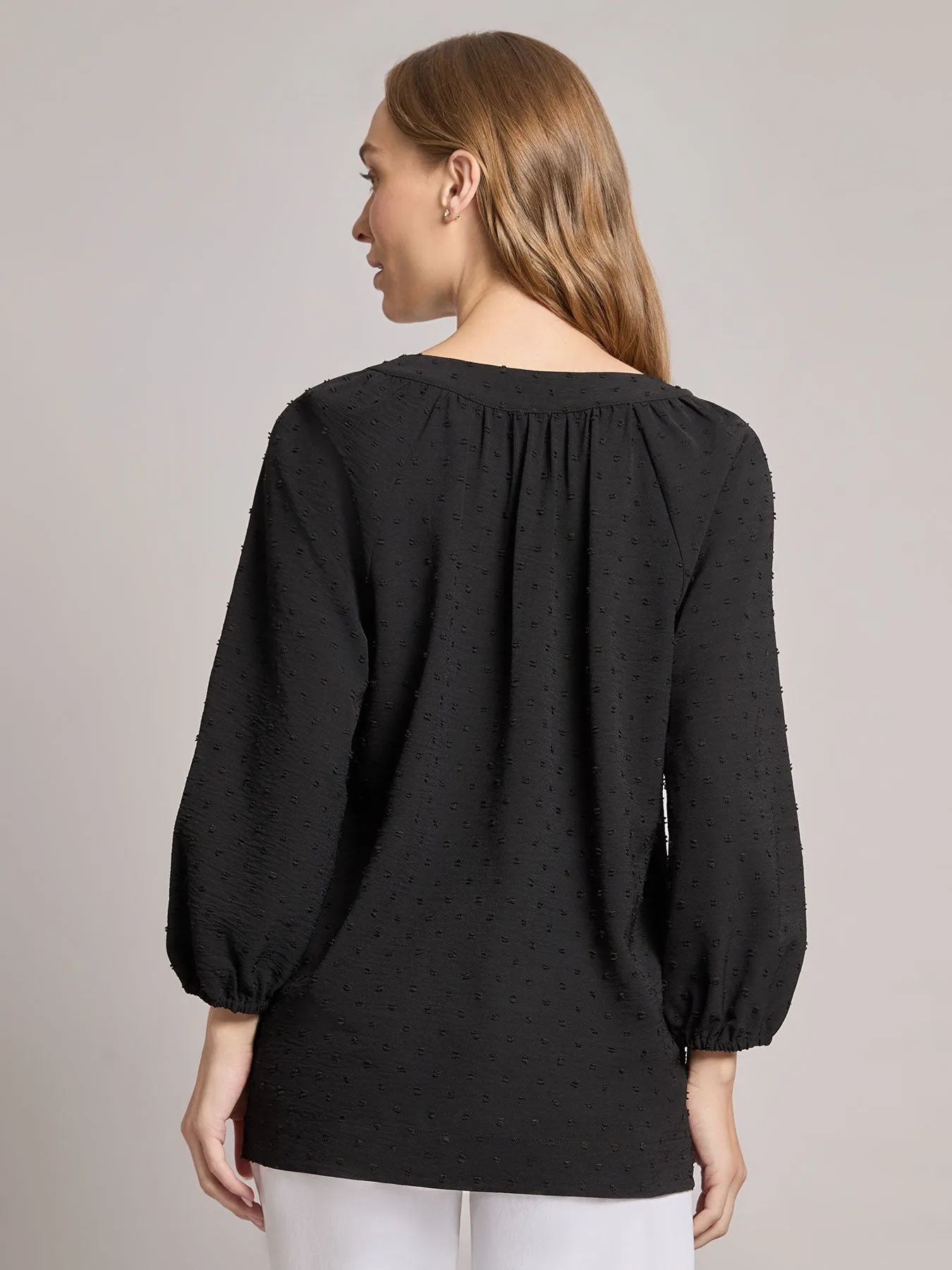 Petite Print V-Neck Pleated Kelly Blouse, Jacquard