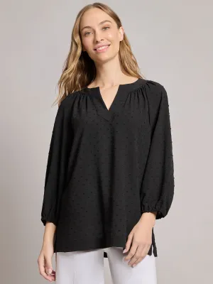 Petite Print V-Neck Pleated Kelly Blouse, Jacquard