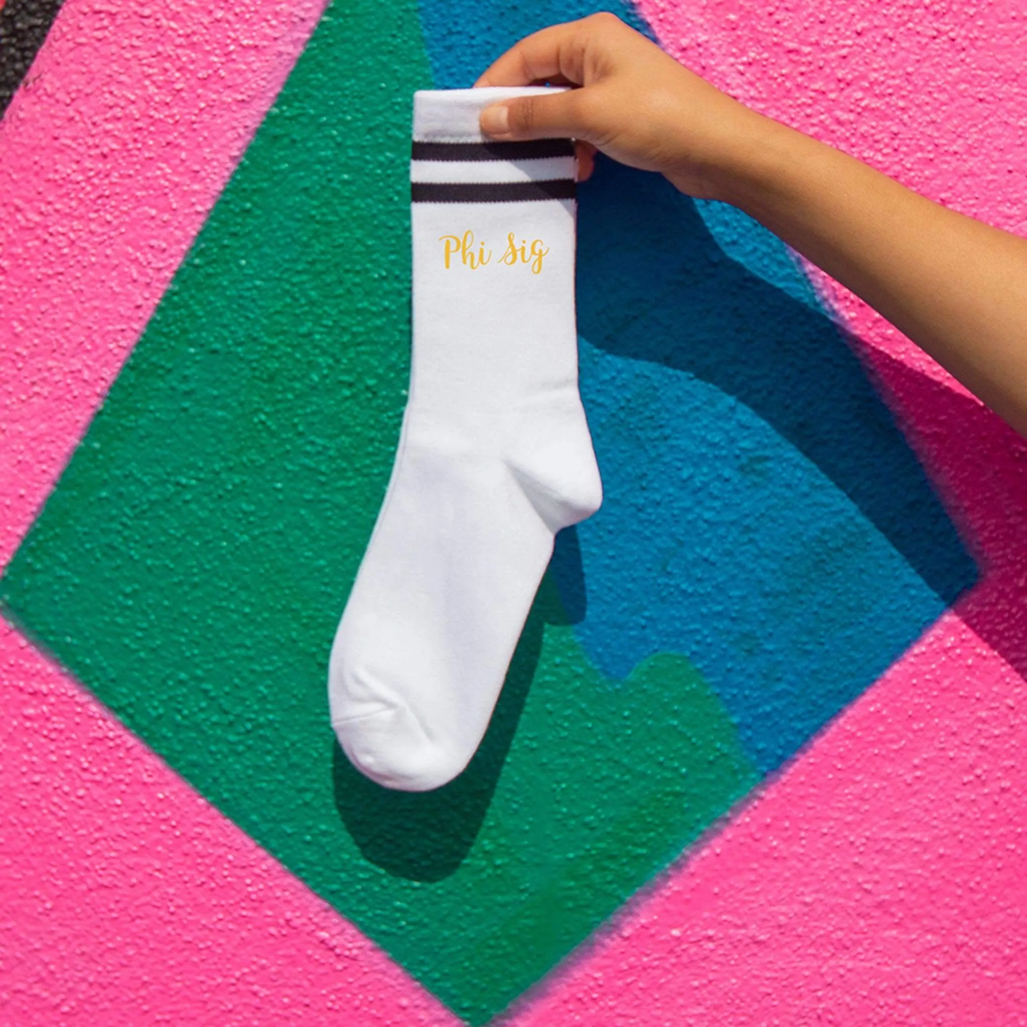 PHI SIG Striped Crew Socks