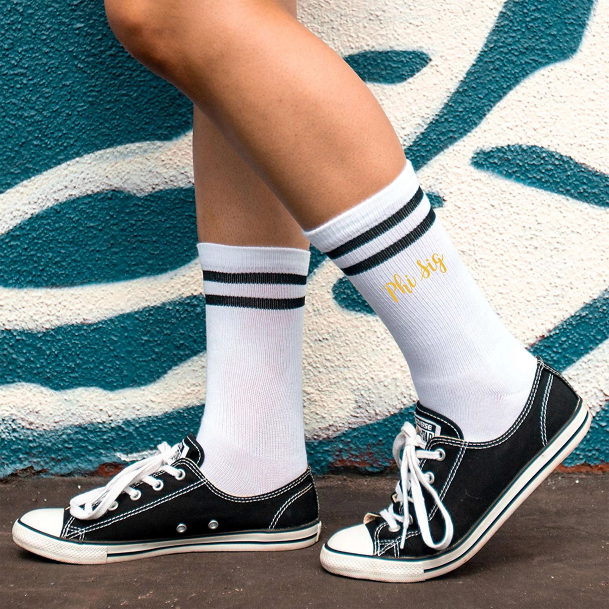PHI SIG Striped Crew Socks