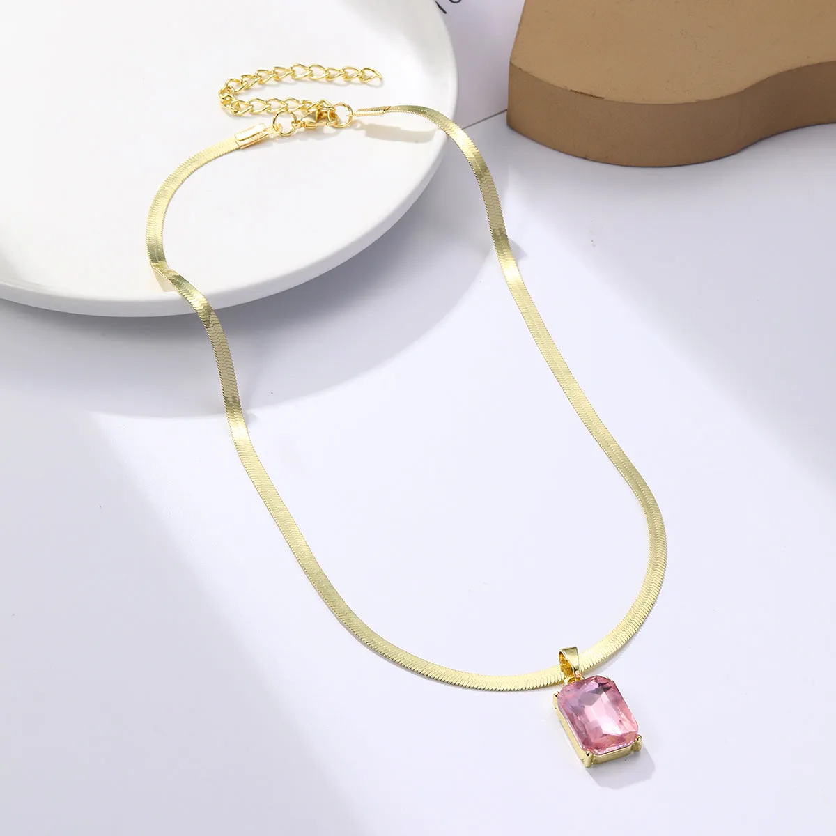 Pink Crystal & 18K Gold-Plated Herringbone Pendant Necklace