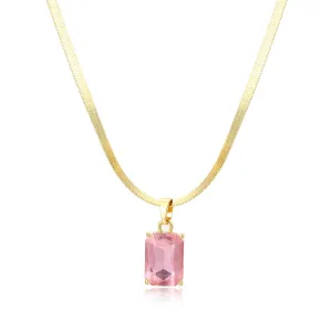 Pink Crystal & 18K Gold-Plated Herringbone Pendant Necklace