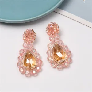 Pink Crystal & Acrylic 18K Gold-Plated Bead Teardrop Earrings