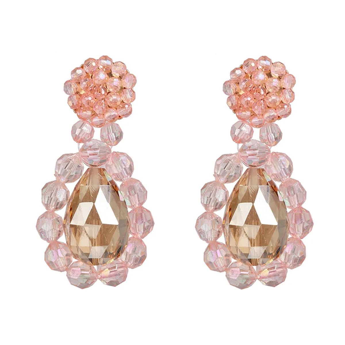 Pink Crystal & Acrylic 18K Gold-Plated Bead Teardrop Earrings