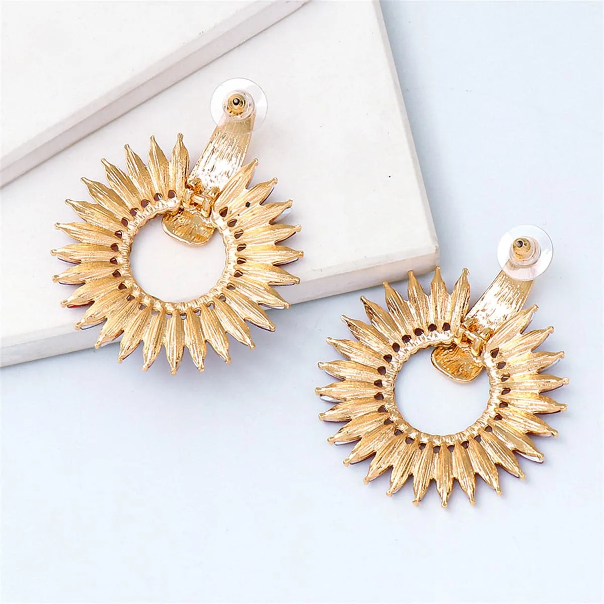 Pink Crystal & Cubic Zirconia 18K Gold-Plated Sunflower Drop Earring