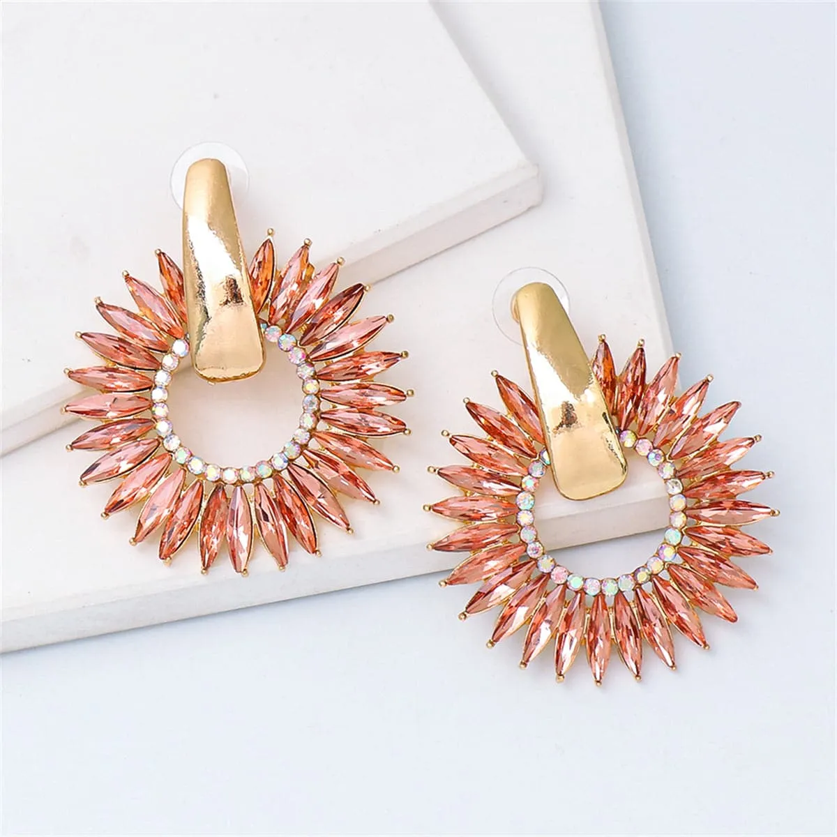 Pink Crystal & Cubic Zirconia 18K Gold-Plated Sunflower Drop Earring