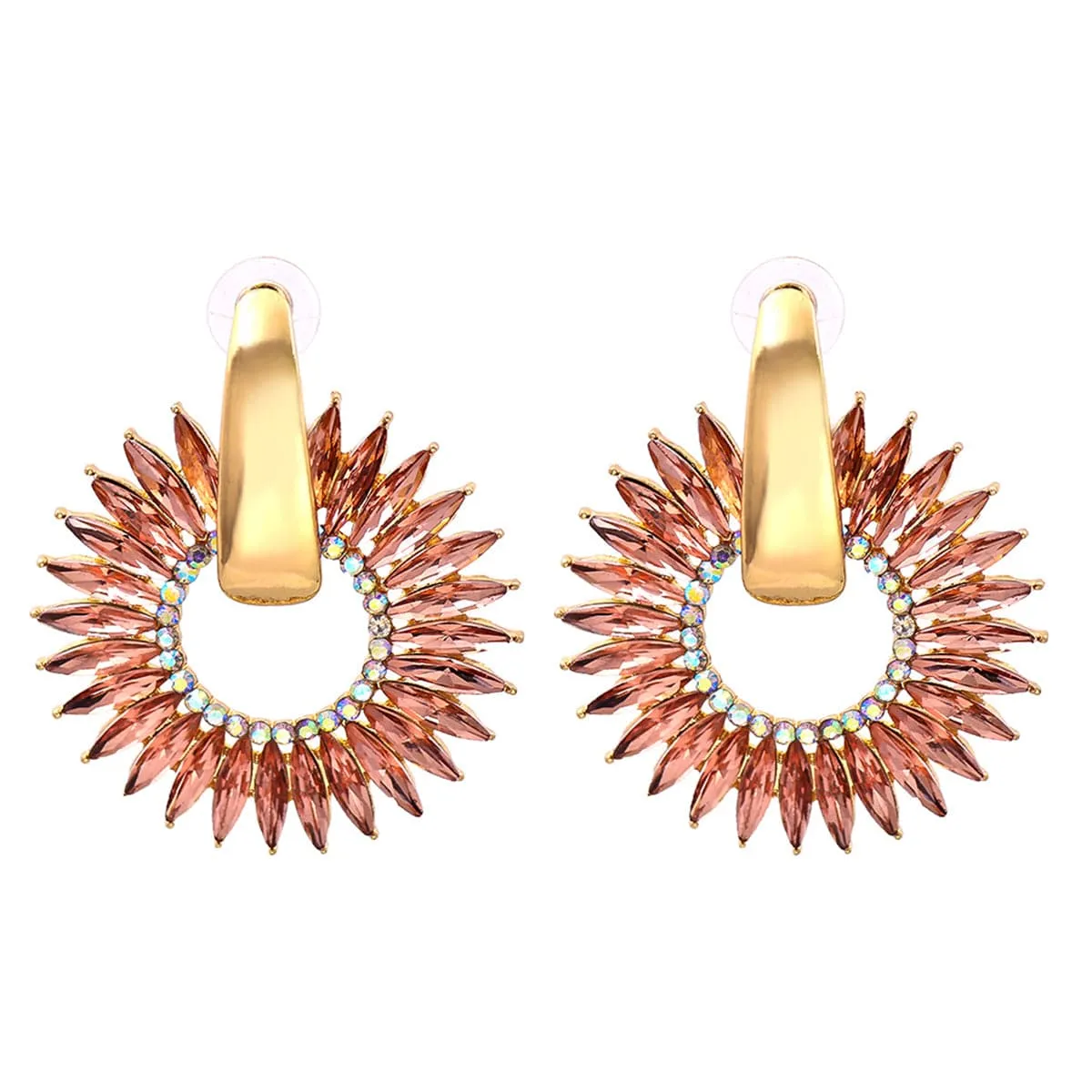 Pink Crystal & Cubic Zirconia 18K Gold-Plated Sunflower Drop Earring