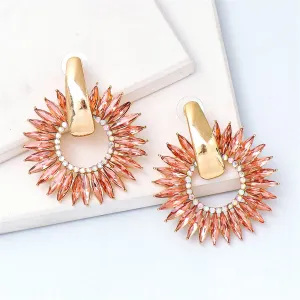 Pink Crystal & Cubic Zirconia 18K Gold-Plated Sunflower Drop Earring