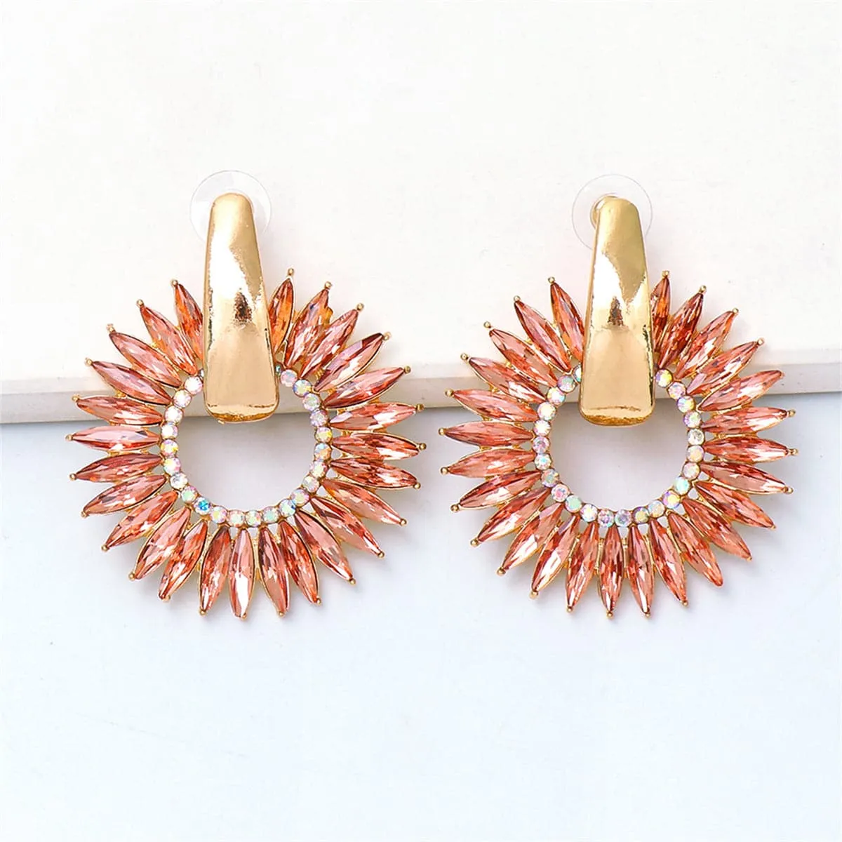 Pink Crystal & Cubic Zirconia 18K Gold-Plated Sunflower Drop Earring