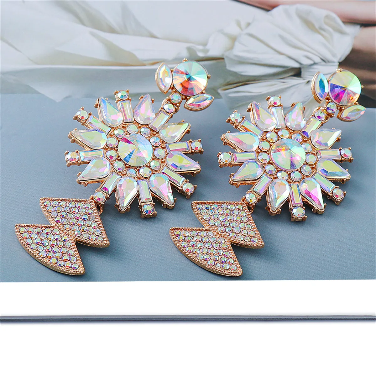 Pink Crystal & Cubic Zirconia 18K Gold-Plated Sunflower Drop Earrings