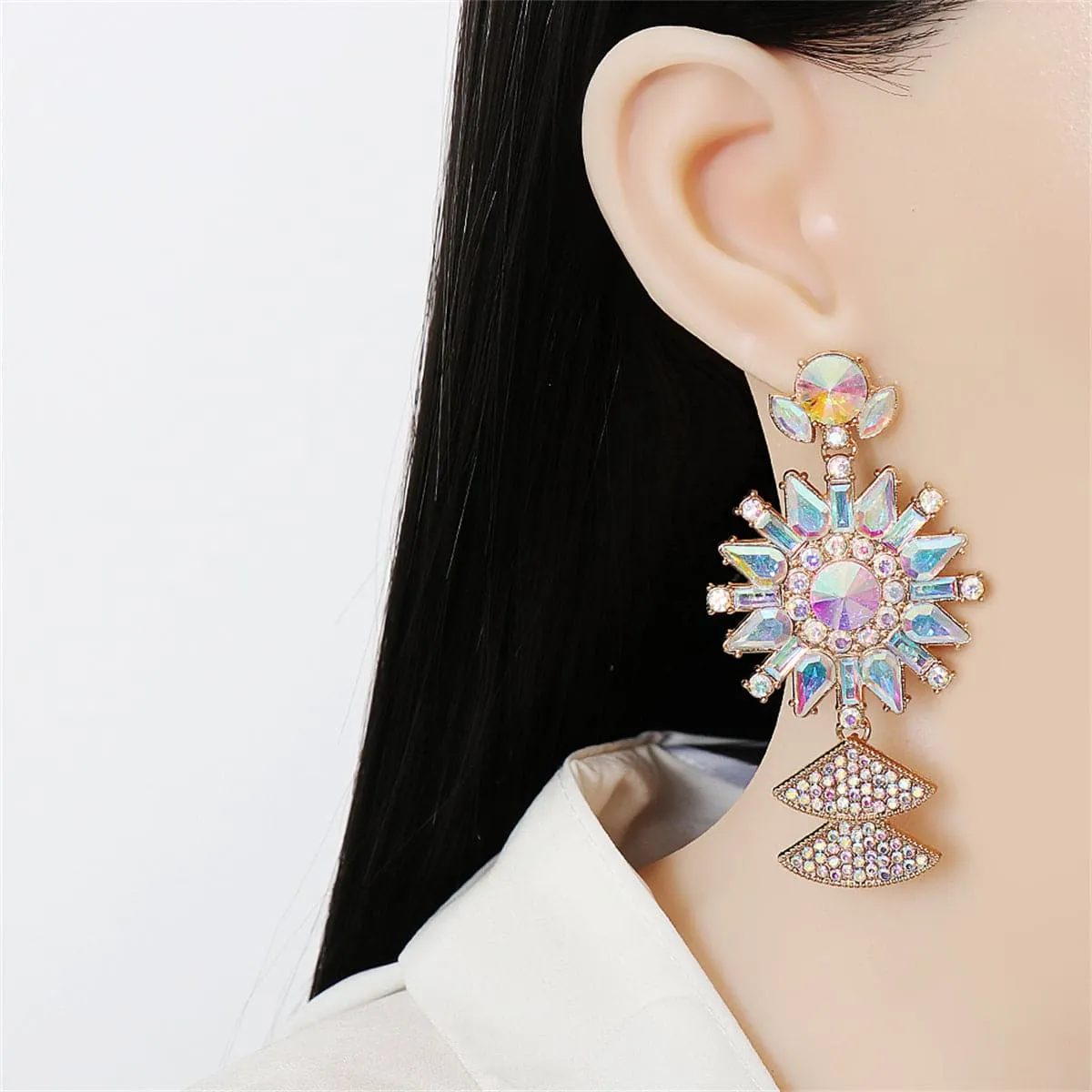 Pink Crystal & Cubic Zirconia 18K Gold-Plated Sunflower Drop Earrings