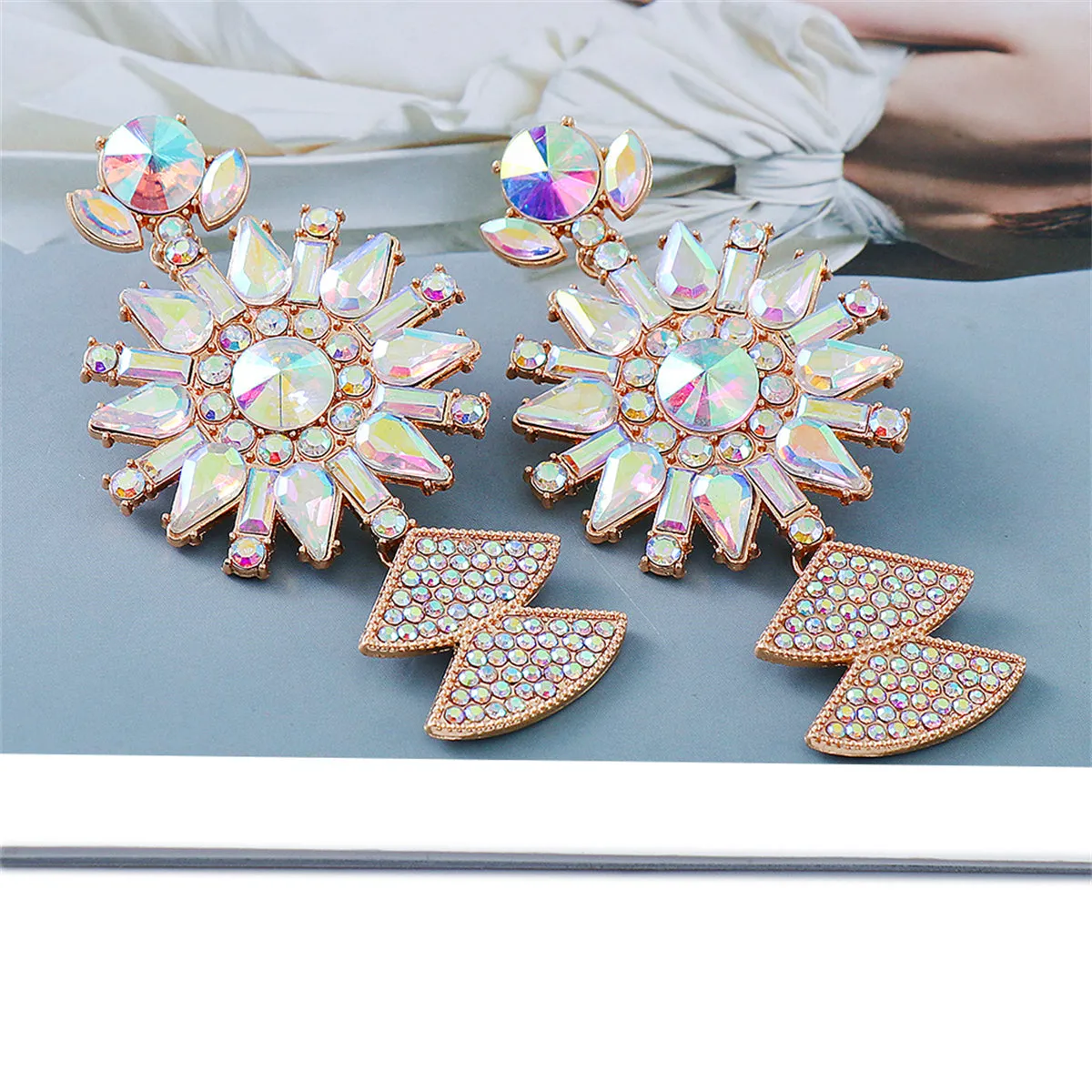 Pink Crystal & Cubic Zirconia 18K Gold-Plated Sunflower Drop Earrings
