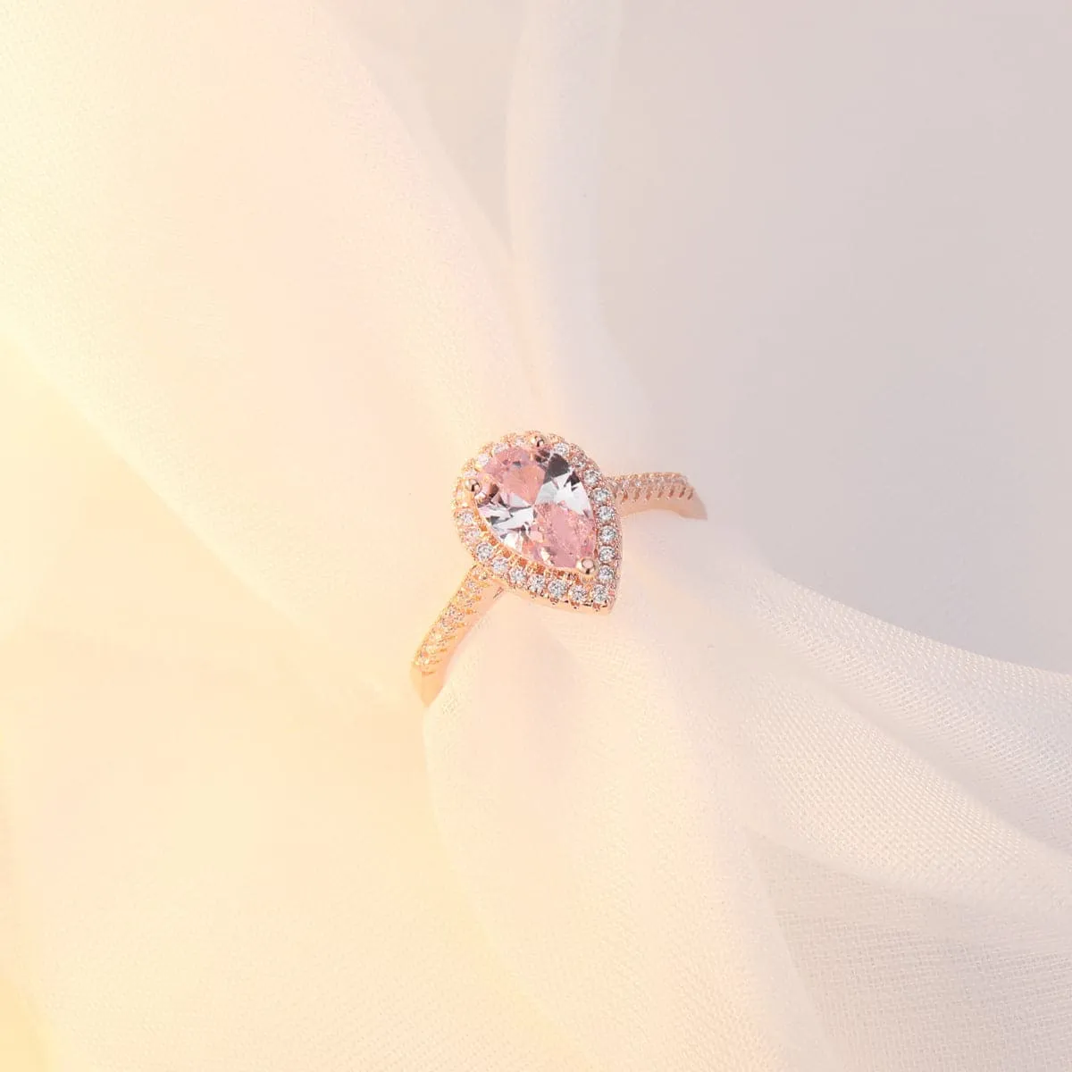 Pink Crystal & Cubic Zirconia Pear-Cut Halo Ring