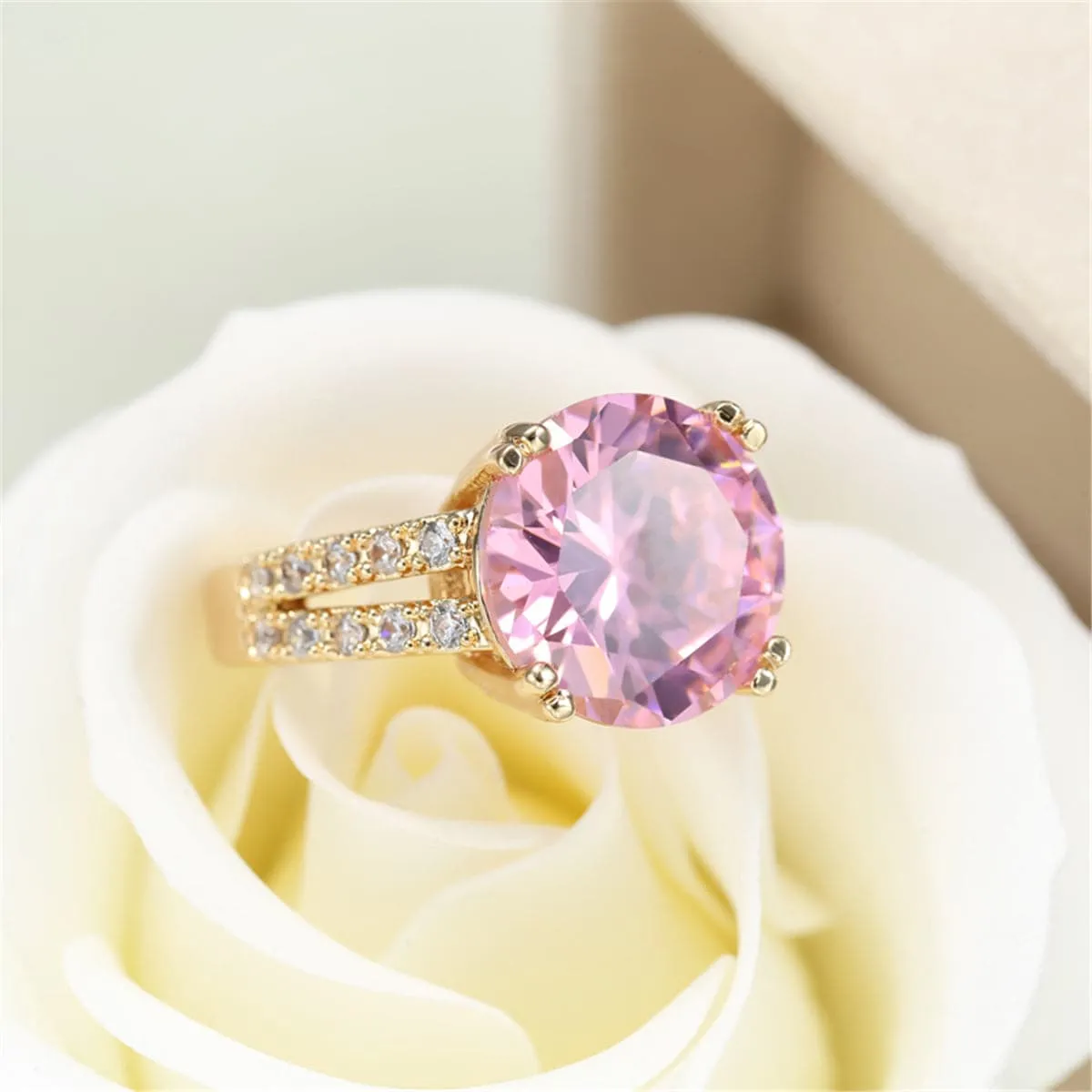 Pink Crystal & Cubic Zirconia Split-Row Round Ring