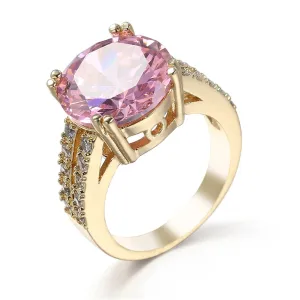 Pink Crystal & Cubic Zirconia Split-Row Round Ring