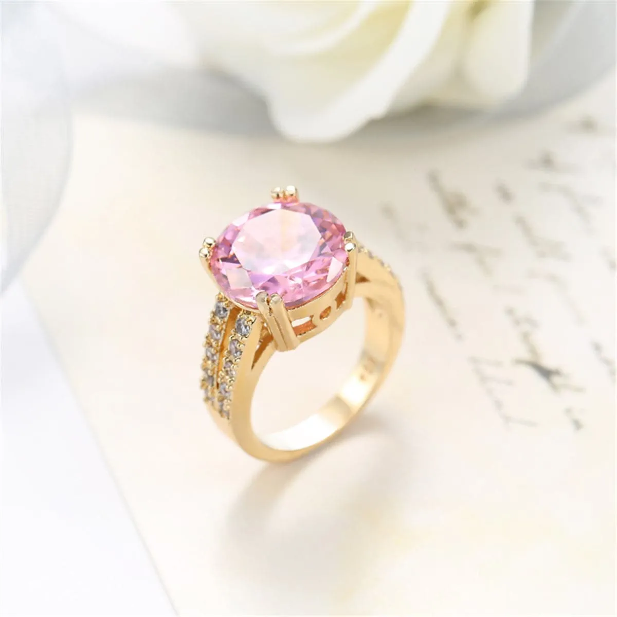 Pink Crystal & Cubic Zirconia Split-Row Round Ring