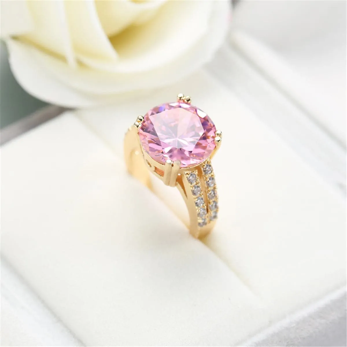Pink Crystal & Cubic Zirconia Split-Row Round Ring