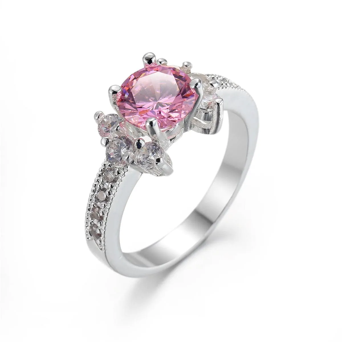 Pink Cubic Zirconia & Crystal Round Cluster-Side Ring