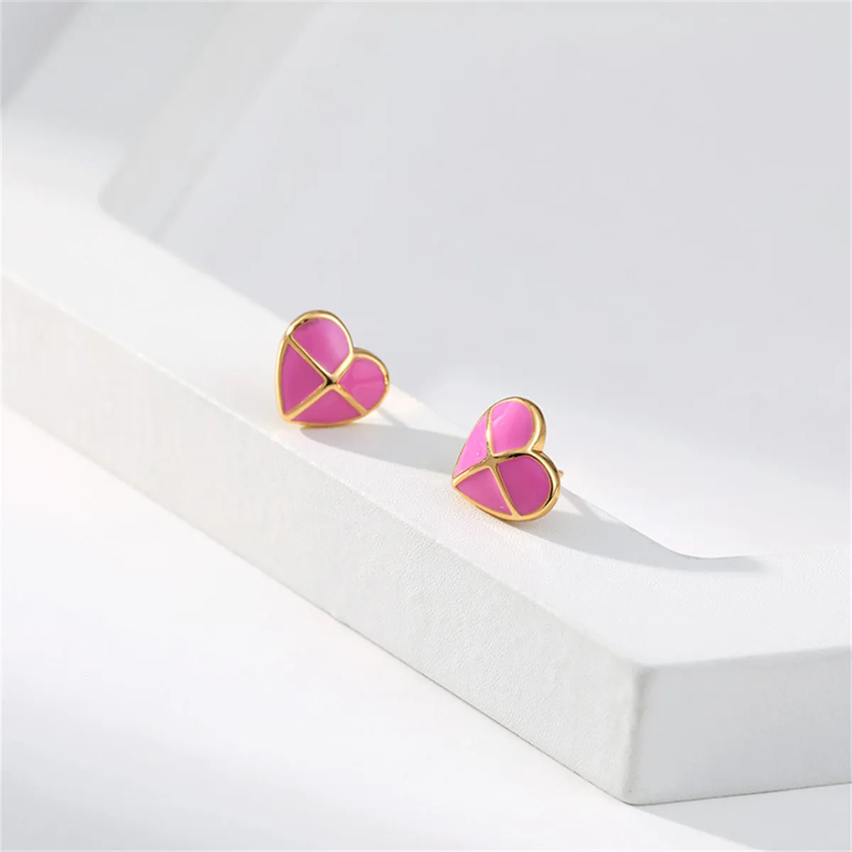Pink Enamel & 18K Gold-Plated Cross Heart Stud Earrings