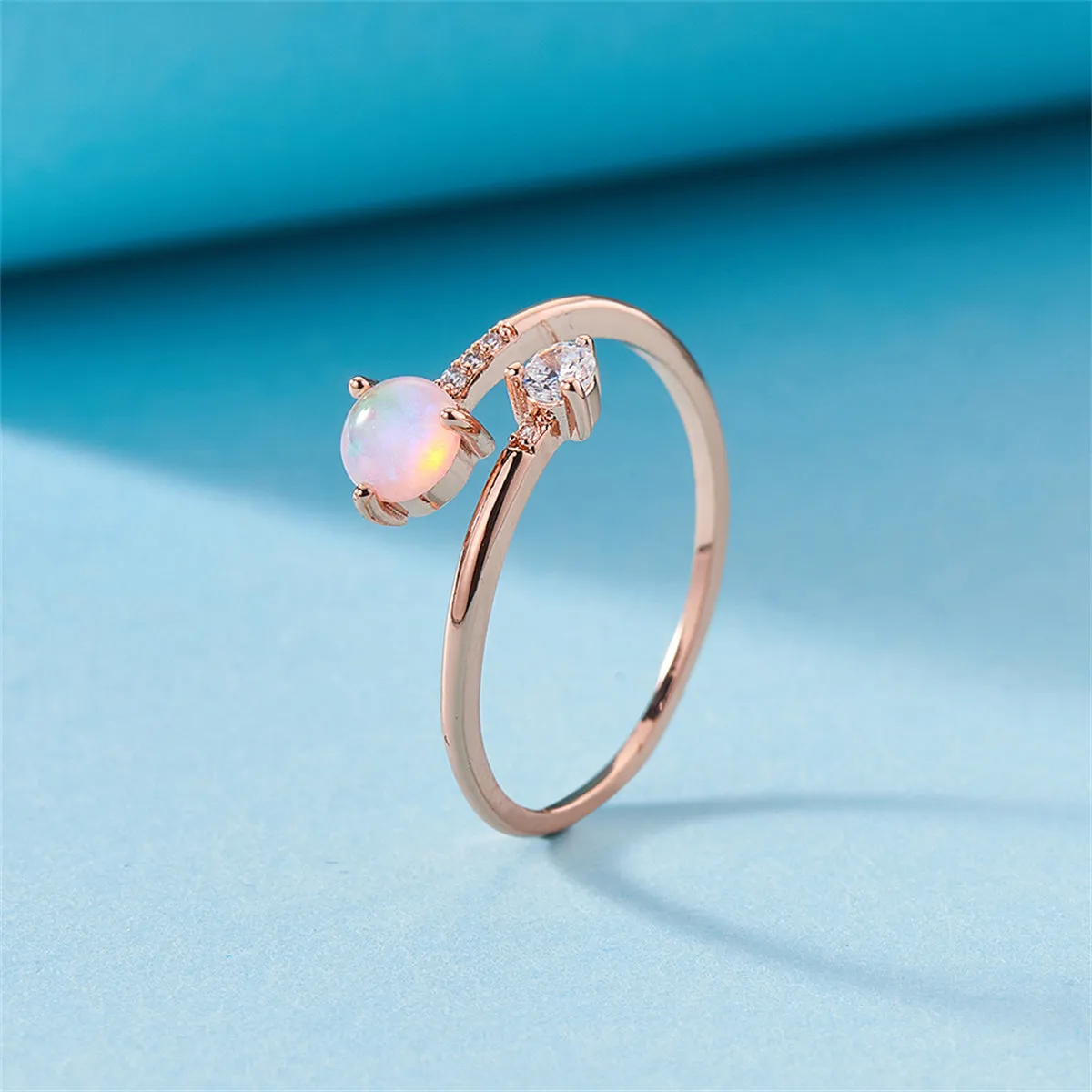 Pink Opal & Cubic Zirconia Bypass Ring