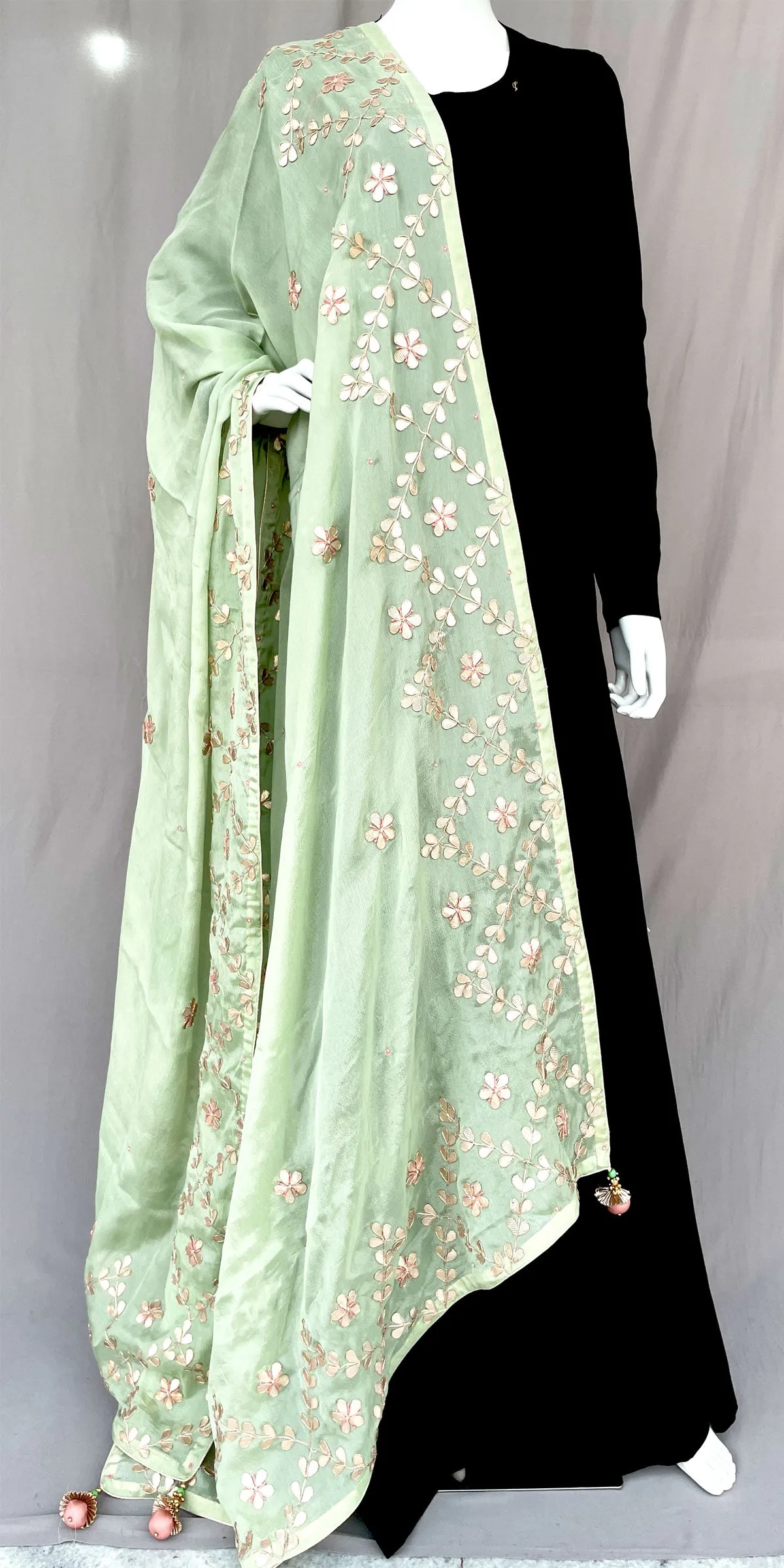 Pista Green Gota Patti Dupatta Full Handwork Pure Chinon Rajasthani Dupatta