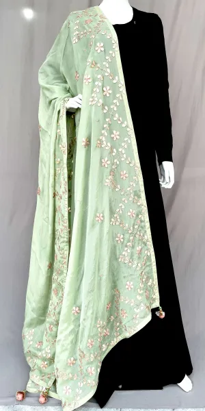 Pista Green Gota Patti Dupatta Full Handwork Pure Chinon Rajasthani Dupatta