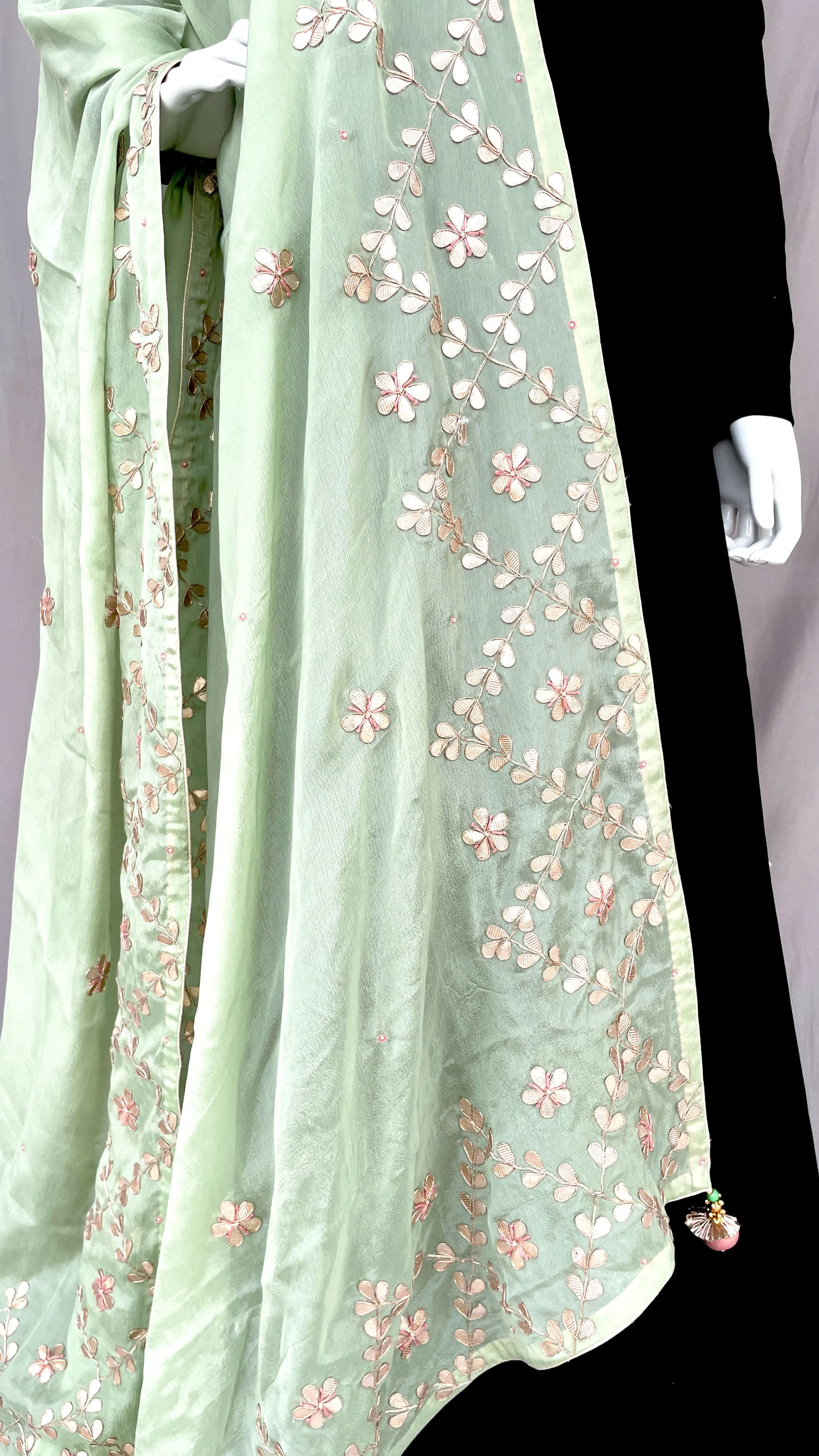 Pista Green Gota Patti Dupatta Full Handwork Pure Chinon Rajasthani Dupatta