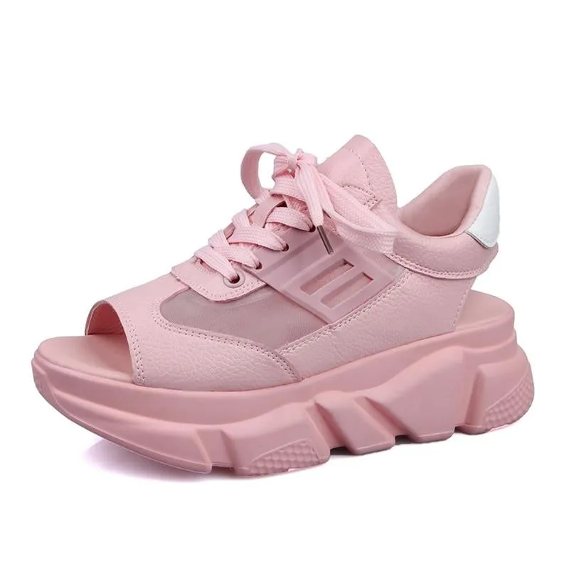 Platform Wedges Thick Heel Lace Up Shoes Fish Mouth Sandals
