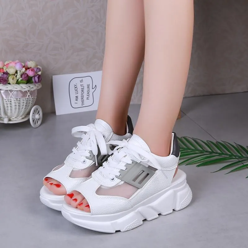 Platform Wedges Thick Heel Lace Up Shoes Fish Mouth Sandals
