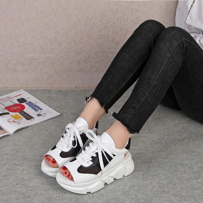 Platform Wedges Thick Heel Lace Up Shoes Fish Mouth Sandals