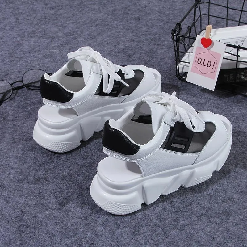 Platform Wedges Thick Heel Lace Up Shoes Fish Mouth Sandals