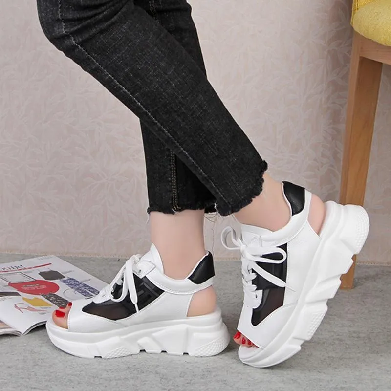 Platform Wedges Thick Heel Lace Up Shoes Fish Mouth Sandals