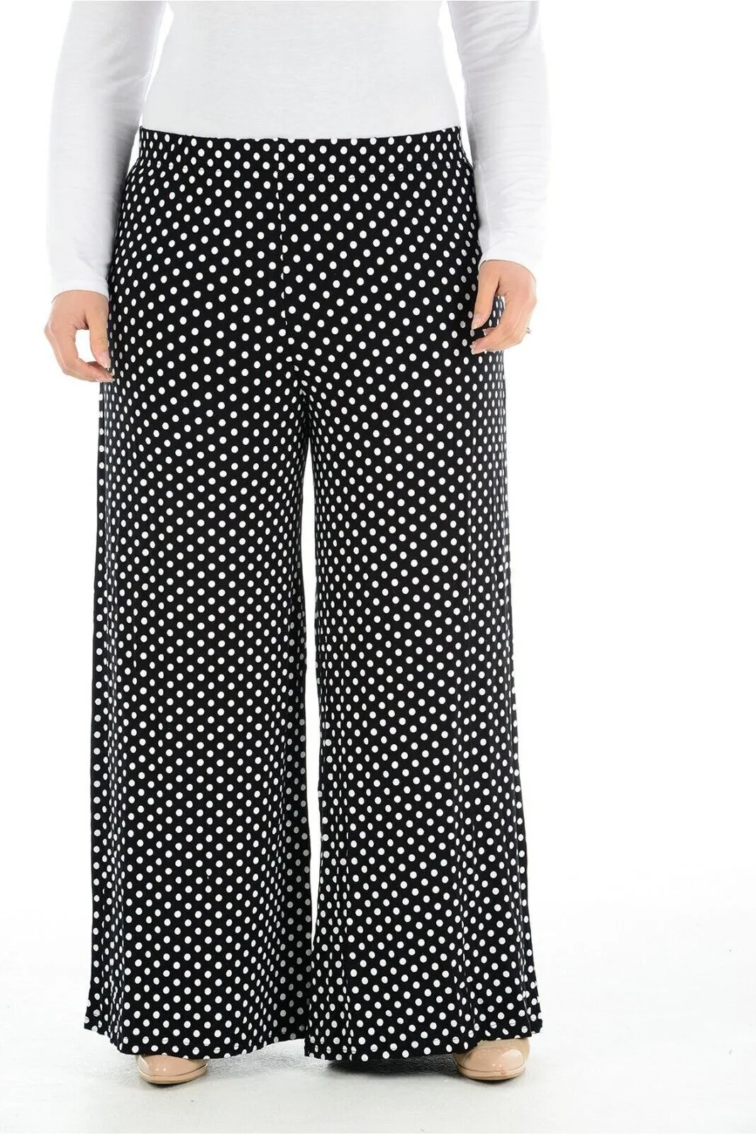 Plus Size Black Spot Print Palazzo Trouser