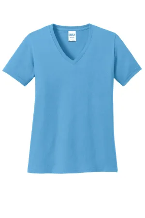 Port & Company Women's Core Cotton V-Neck Tee. LPC54V Aquatic Blue
