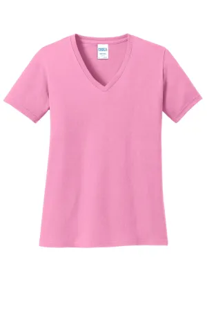 Port & Company Women's Core Cotton V-Neck Tee. LPC54V Candy Pink