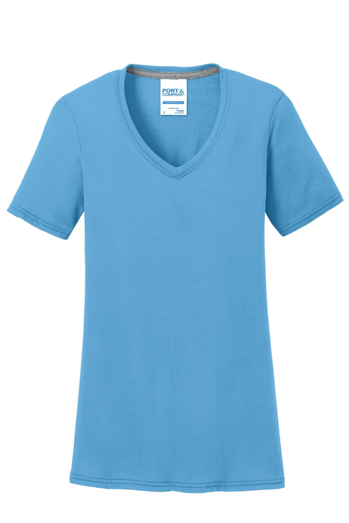 Port & Company Women's Performance Blend V-Neck Tee. LPC381V Aquatic Blue
