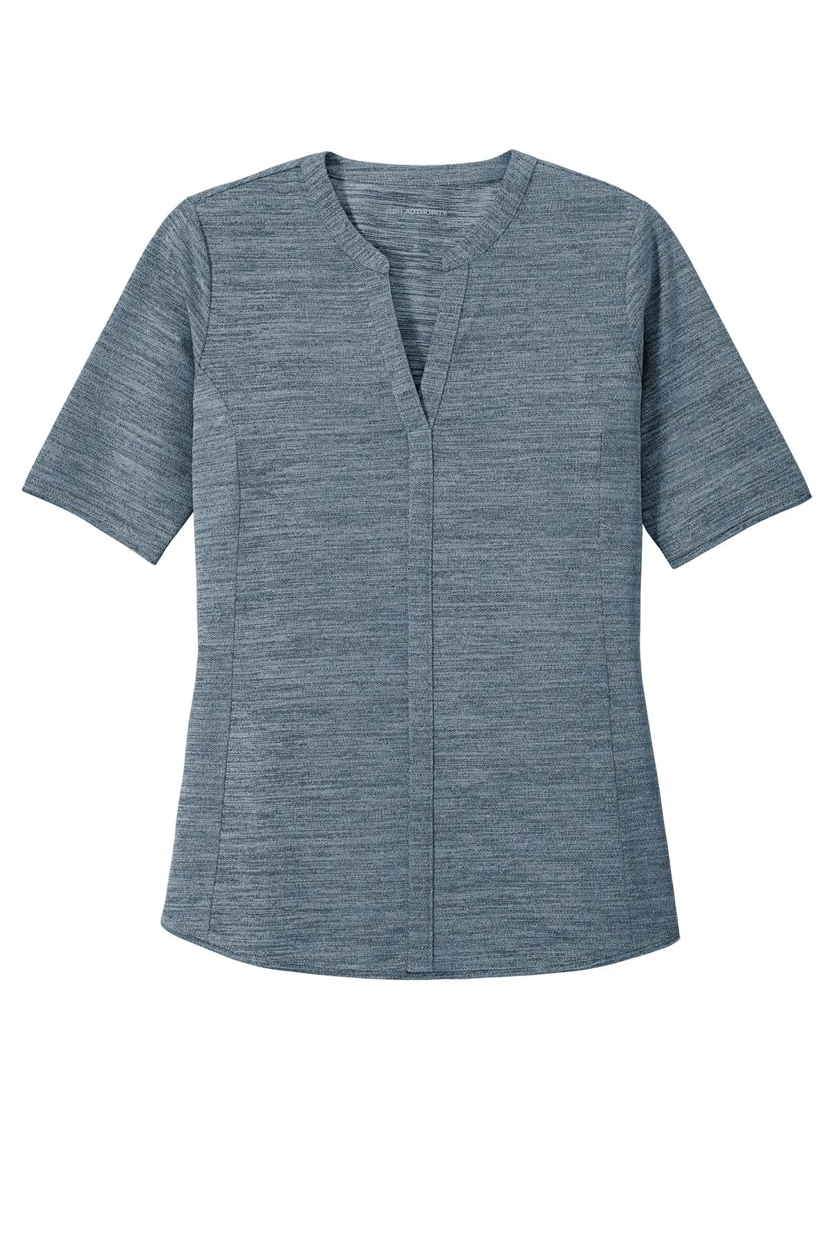 Port Authority  Women's Stretch Heather Open Neck Top  LK583 Regatta Blue/ Gusty Grey