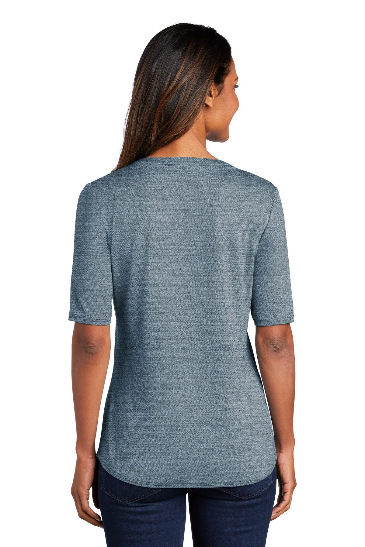Port Authority  Women's Stretch Heather Open Neck Top  LK583 Regatta Blue/ Gusty Grey