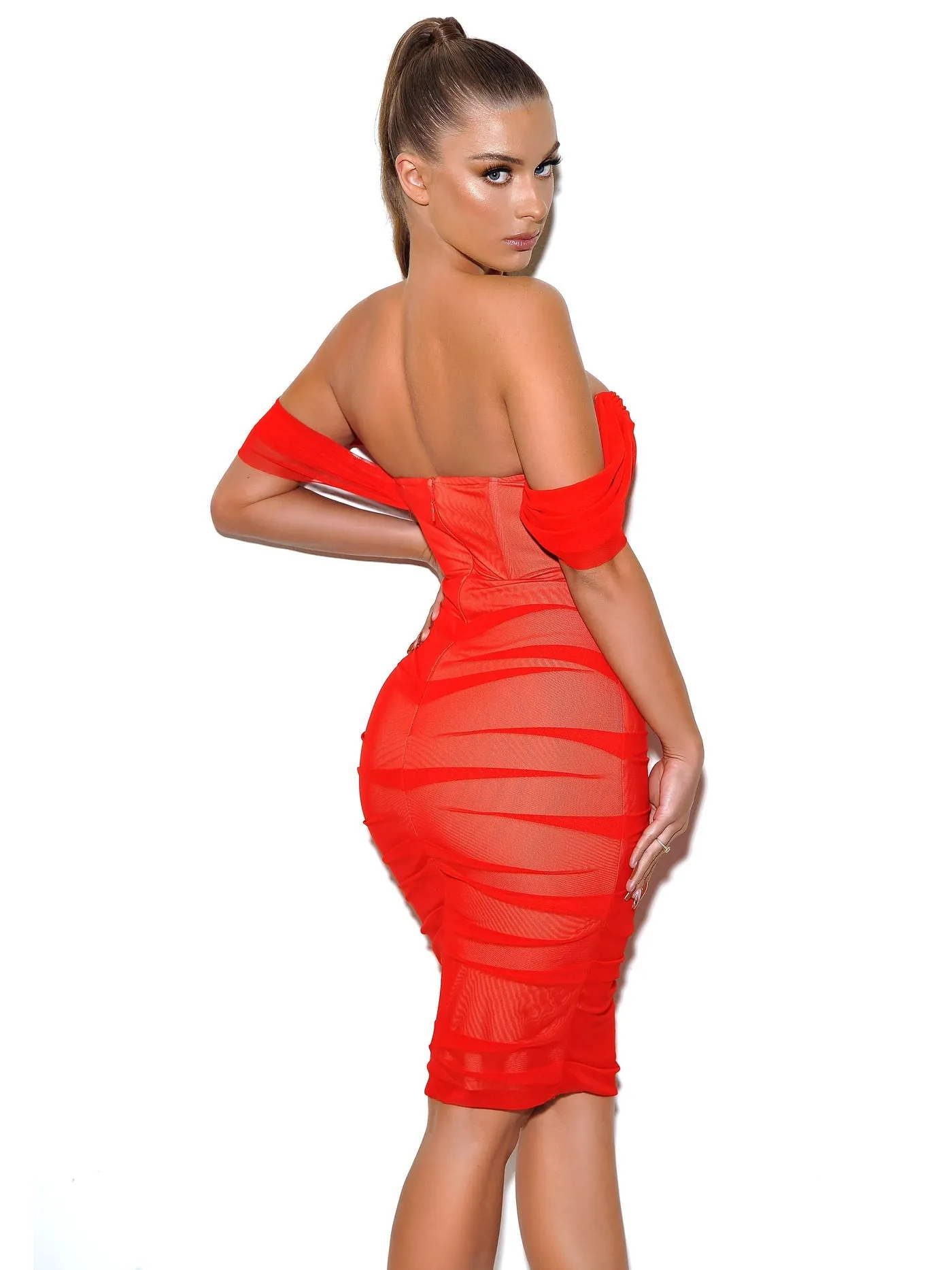 PRE-ORDER Maria Mesh Dress x Red