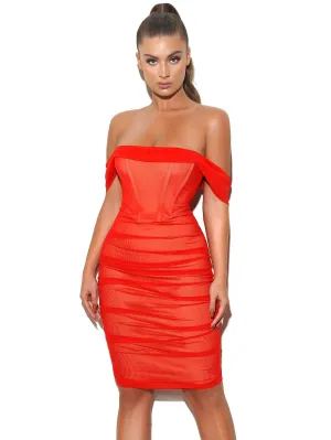 PRE-ORDER Maria Mesh Dress x Red