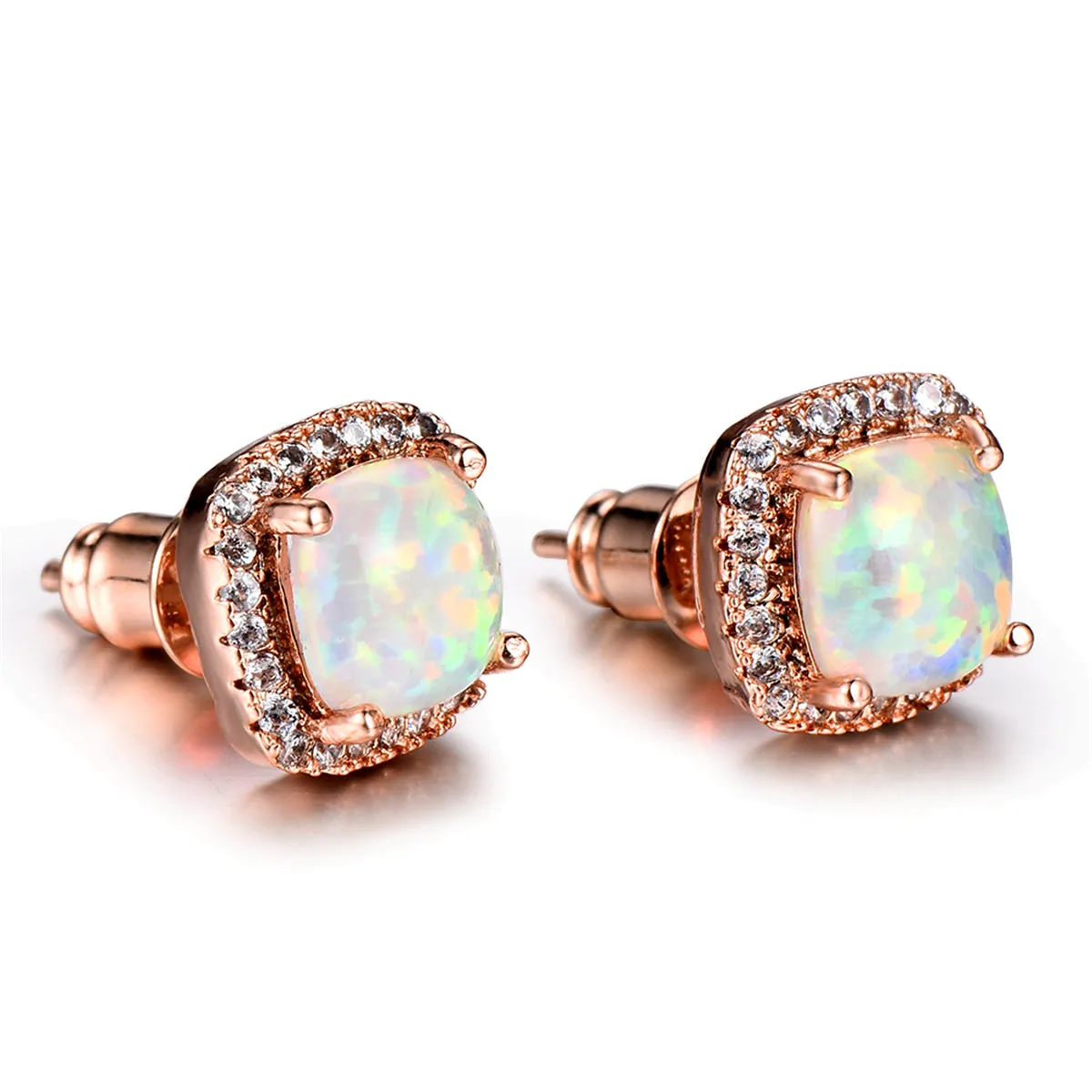 Princess Opal & 18K Rose Gold-Plated Halo Stud Earrings